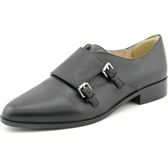 French connection Lorinda Black Leather Double Strap Oxford loafers size 8.5 NIB - Picture 1 of 6